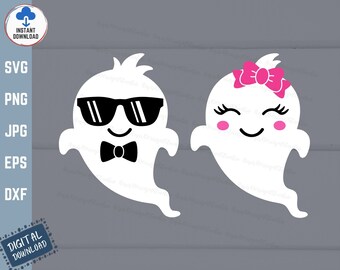 Little Ghost with Bow Svg, Cute Ghosts Svg, Boy Ghost Svg,  Girl Ghost Svg, Baby Halloween Svg, Kids Halloween Svg, Ghost Svg
