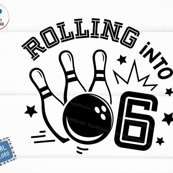 Rollin' Into 6 Svg, 6th Birthday Bowling Svg, Rolling Into Bowling Birthday Svg, Retro Bowling Birthday Svg, 6 Years Old Birthday Svg