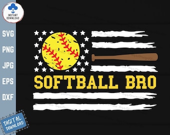 Softball Bro Svg, American Flag Softball Brother Svg, Softball Brother Shirt Svg, Softball Bro USA Flag, Softball Vintage American Flag Svg