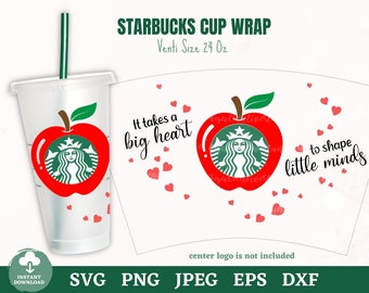 Apple Teacher Starbucks Svg, Teacher Starbucks Svg, It Takes a Big Heart to Shape Little Minds Starbucks Svg, Apple Starbucks Svg