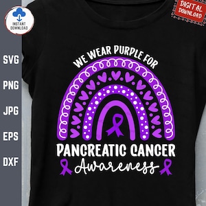 We Wear Purple For Pancreatic Cancer Rainbow Svg, Pancreatic Cancer Awareness Svg, Pancreatic Cancer Boho Rainbow Svg