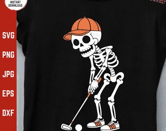Skeleton Golf Player Svg Png, Funny Halloween Golfer Shirt, Golf Skeleton Spooky Sports Fans, Men Dad Halloween Costume Svg