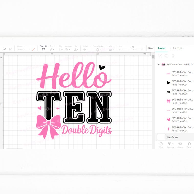 Hello Ten Double Digits Coquette Bow SVG, 10th Birthday Girl PNG With ...
