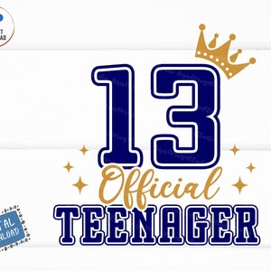 13 Official Teenager Navy Blue Svg, 13th Birthday Girl Svg, Official Teenager 13th Birthday Svg, Thirteen Years Old Girl Svg