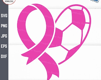 Soccer Heart Breast Cancer Ribbon Svg, Breast Cancer Heart Ribbon Soccer Svg, Breast Cancer Awareness Svg, Soccer Breast Cancer Svg