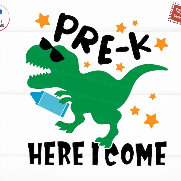 Pre-k Here I Come Dino Svg, First Day of School Boy Shirt Svg, Boy Back to School Svg, Dinosaur Pre-k Shirt Svg, T-rex Back to School Svg