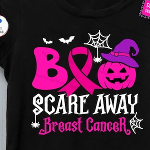 Boo Scare Away Breast Cancer Svg, Breast Cancer Awareness Support, Pink Halloween, October Ribbon Pumpkin, Breast Cancer Halloween Svg