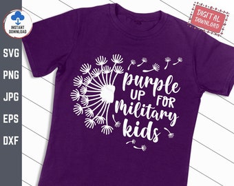 軍人の子供のための紫色のSVG、誇り高き軍人の家族SVG、軍人の子供のタンポポSVG、軍人の子供の月、愛国的な軍人