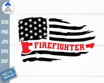 Firefighter American Flag Svg, Fire Dept USA Flag Svg, Fireman USA Distressed Flag Svg, Grunge Flag Patriotic Fireman Svg