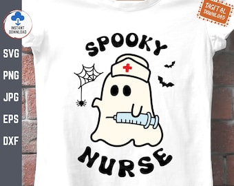 Spooky Nurse Groovy Svg, Groovy Halloween Nurse Svg, Nurse Halloween with Ghost Svg, Funny Retro Halloween Nurse Life Svg