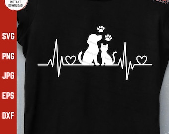 Veterinary Heartbeat Dog Cat Svg, Clinic Animal Care Enthusiast Line Art, Heart Minimalist Pet Lover, Veterinary Tech, Animal Nurse Svg