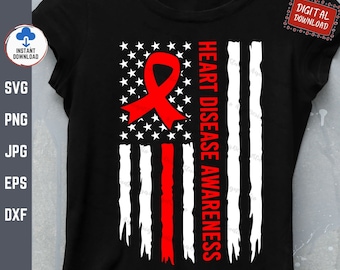 Heart Disease Awareness American Flag Svg, Heart Disease Awareness Svg, Heart Disease Fighter Support Svg, Heart Disease USA Flag Svg
