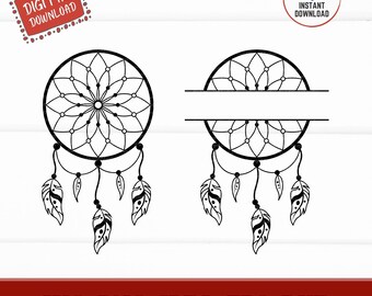 Dream Catcher SVG, Split Monogram Dreamcatcher, Boho Bohemian Svg, Feathers Svg, Hippie dreamcatcher SVG for cricut