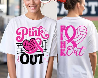 Pink Out Volleyball SVG PNG, Breast Cancer Awareness Shirt PNG, October Pink Game Digital Download