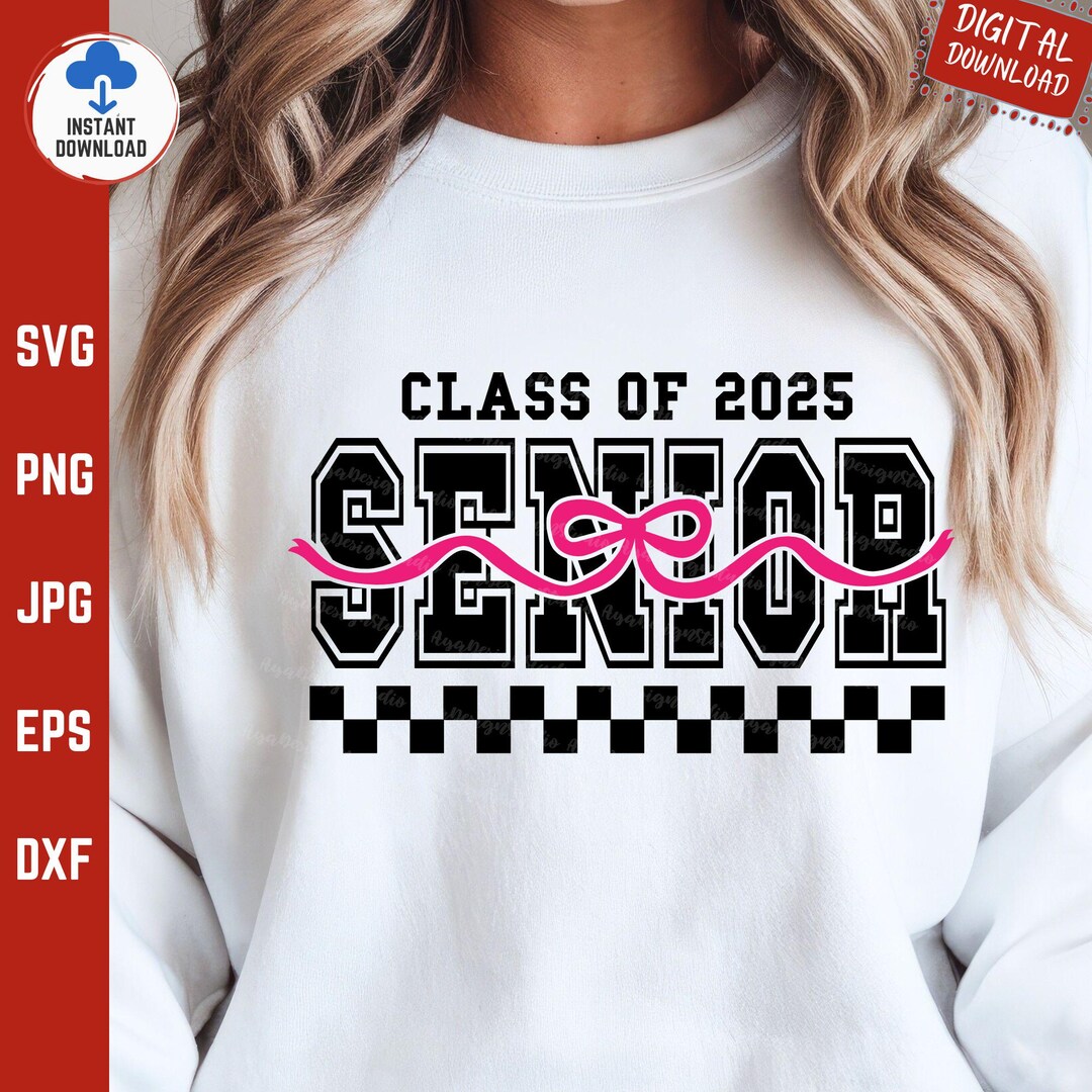 Class of 2025 Senior Svg, Graduate Pink Bow High School Graduation ...