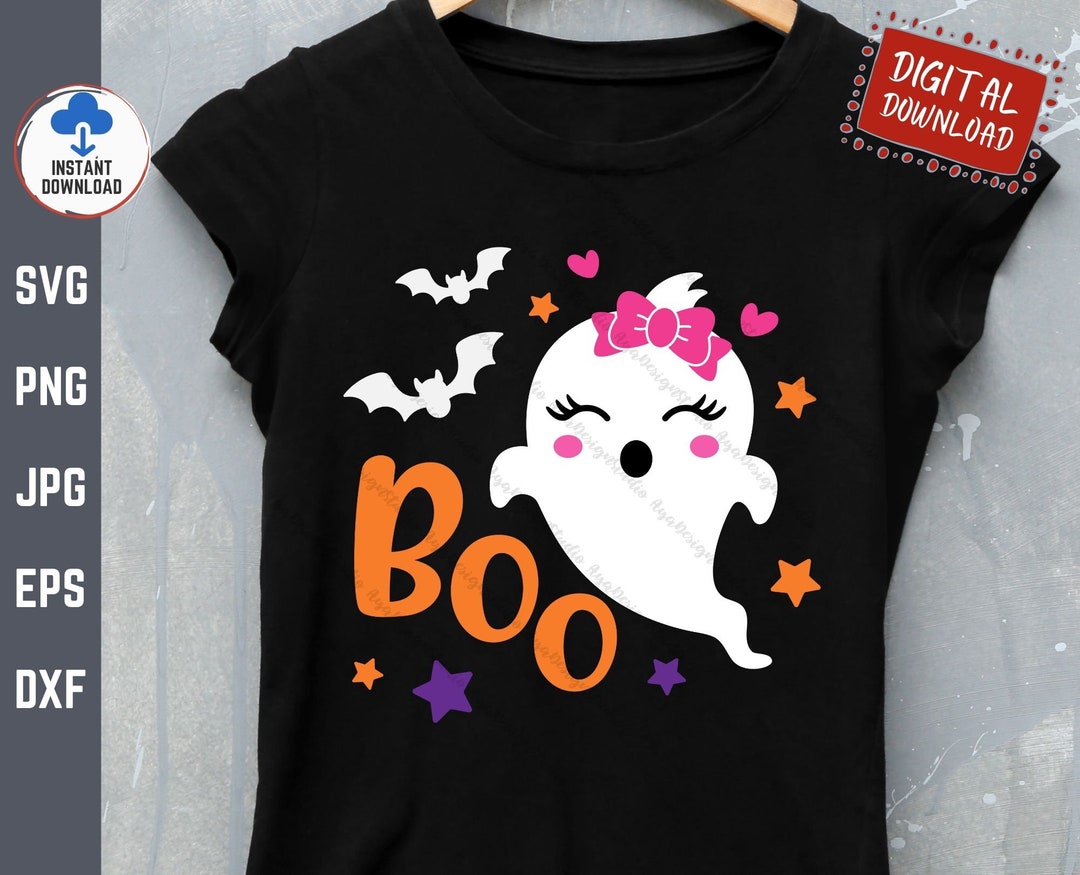 Boo Halloween Girl Svg Little Ghost With Bow Svg Cute Ghost - Etsy