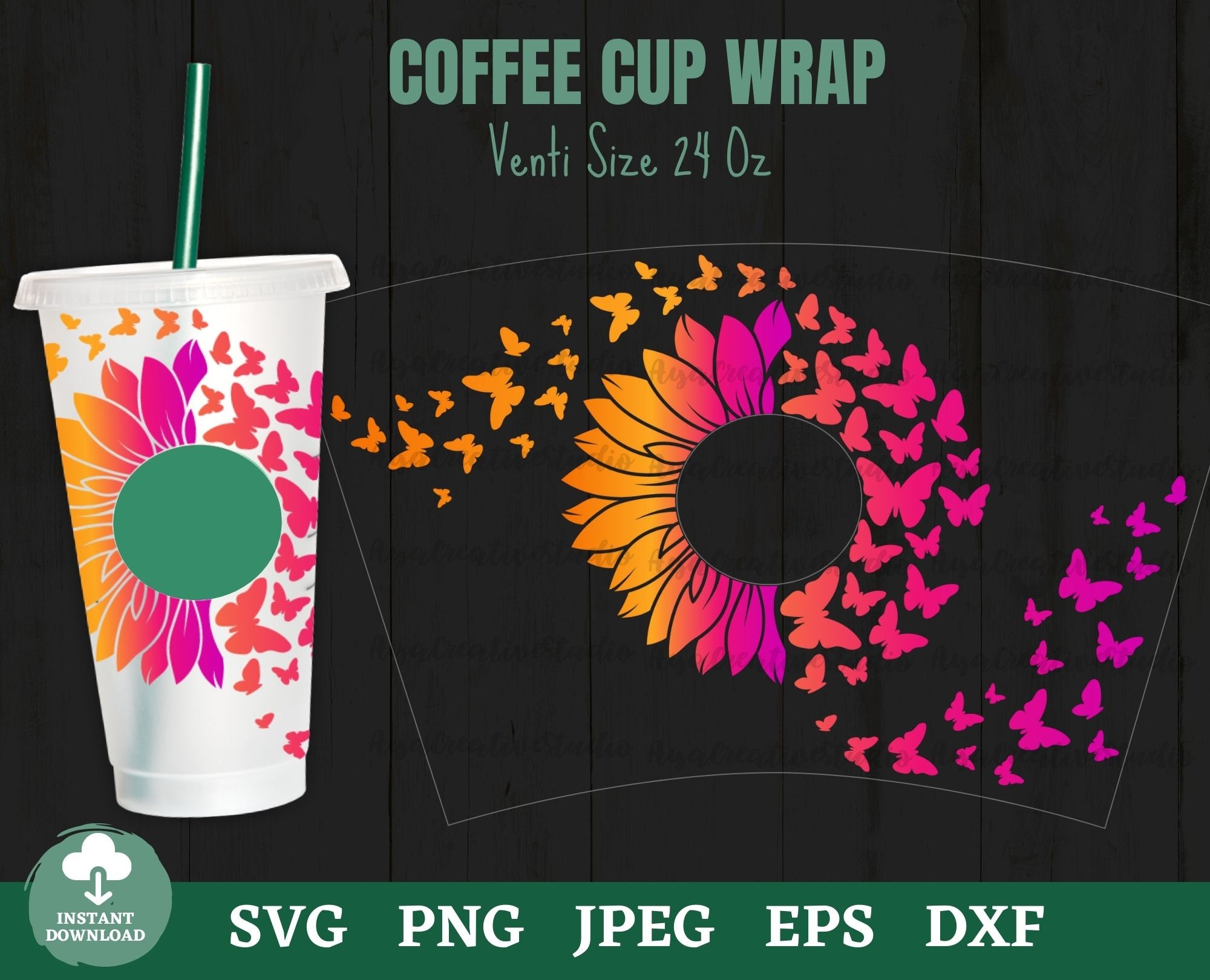 Starbucks Cold Cup Sunflower Butterflies – Twinkling Design