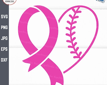 Baseball Heart Breast Cancer Ribbon Svg, Breast Cancer Heart Ribbon Baseball Svg, Breast Cancer Awareness Svg, Baseball Breast Cancer Svg