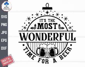 Es el momento más maravilloso para una cerveza svg, alcohol navideño diciendo svg, camisa navideña divertida svg, jarra de cerveza navideña svg