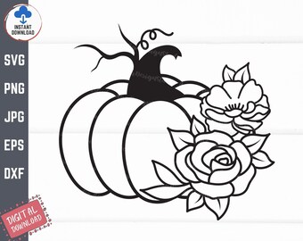 Floral Pumpkin Svg, Pumpkin with Flowers, Flower Pumpkin Svg, Fall Pumpkin Svg, Halloween Pumpkin Svg