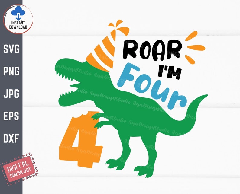 Roar I'm Four Dinosaur Banner - Gold Glitter 4th Birthday Party Decorations