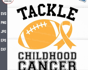 Tackle Childhood Cancer Svg, Football Awareness Ribbon, Support Childhood Cancer Svg, Gold Ribbon Svg, We Wear Gold Svg