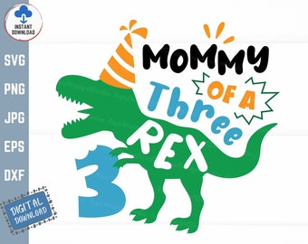 Mommy of a Three Rex Svg, Mommy Three Rex Birthday, Third Birthday Saurus Svg, Dinosaur Birthday Parent, T-Rex Birthday Matching Shirt Svg