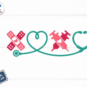 XOXO Nurse Svg, XOXO Svg, Heart Stethoscope Svg, Nurse Valentines Day Svg, XOXO Stethoscope Heart with Band-aid Svg