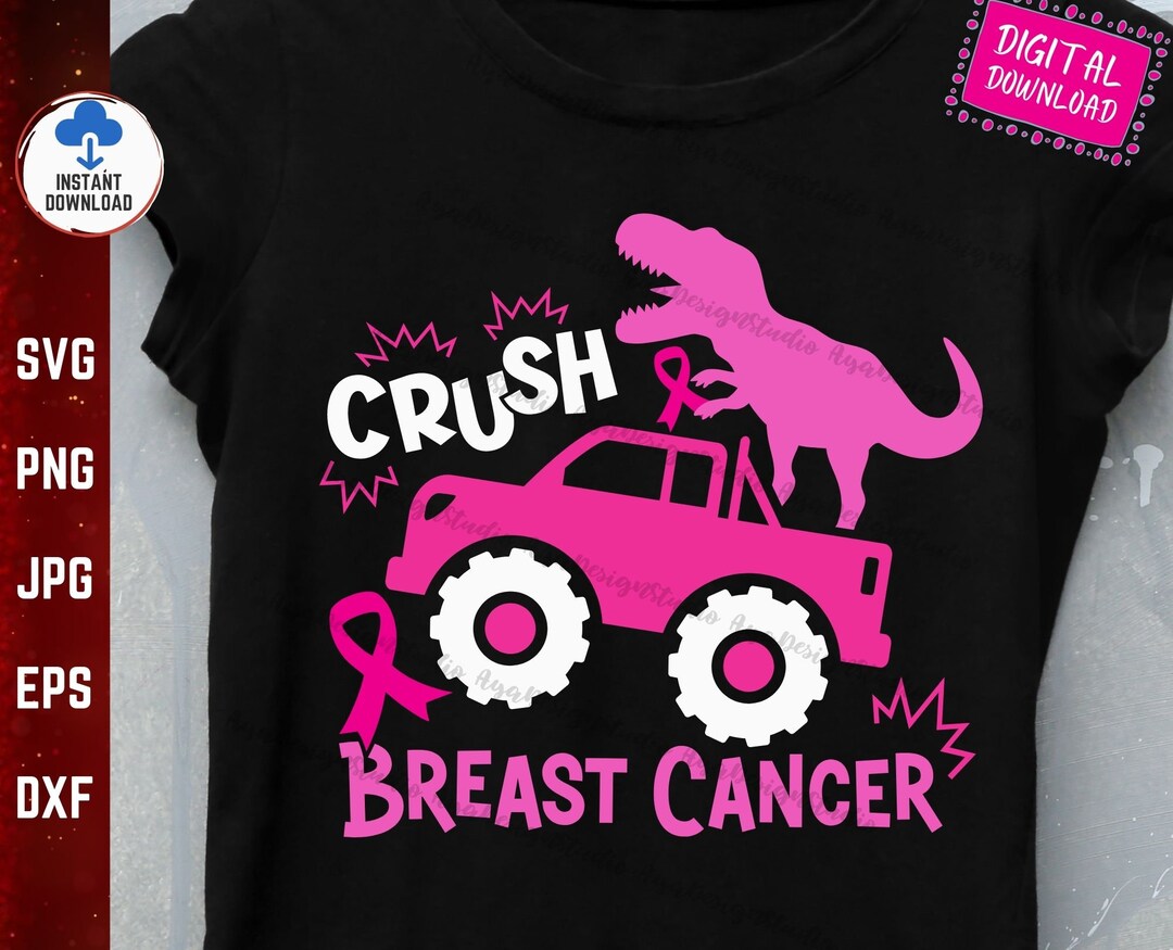 Crush Breast Cancer Dinosaur Svg, Breast Cancer T-rex Monster Truck Svg
