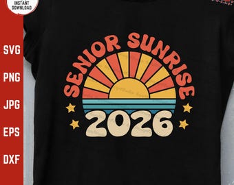 Senior Sunrise 2026 Svg Png, Retro Graduation Sunset, Groovy Class of 2026, High School Senior Year Svg