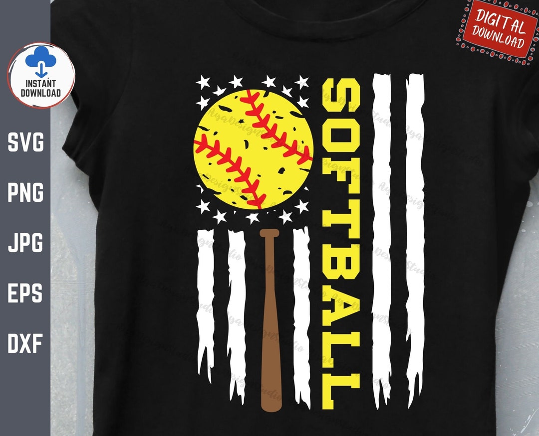 Softball American Flag Svg, American Flag Softball Dad Svg, Softball