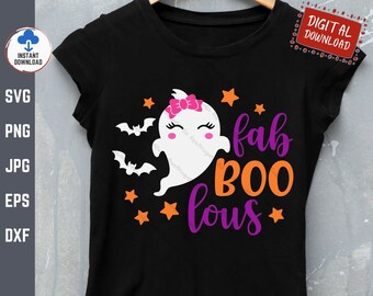 Fab BOO Lous Svg, Girl Halloween Svg, Cute Girl Ghost Svg, Ghost Svg, Faboolous Svg, Kids Fabulous Svg, Ghost with Bow Svg