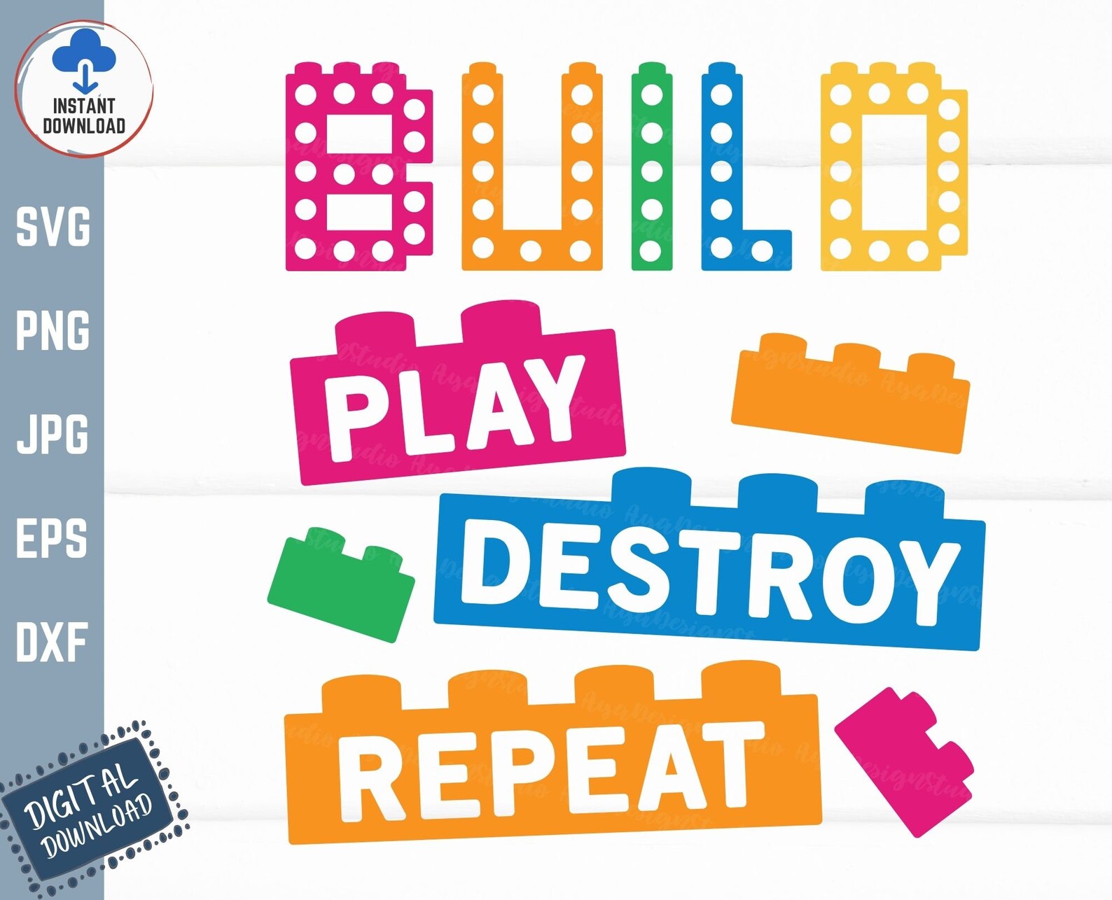Destroy Build Blocks Build Play Destroy Repeat Svg, Colorful Block Bricks Svg, Builder Gift ...