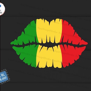 May include: A digital download graphic of lips in the colors of green, yellow, and red. The lips are set against a black background. The words "INSTANT DOWNLOAD" and "DIGITAL DOWNLOAD" are visible.