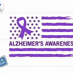Alzheimer&#39;s Awareness Ribbon American Flag Svg, Alzheimer Fighter Support Svg, Alzheimer Awareness Svg, Alzheimer Ribbon USA Flag Svg