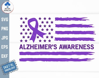 Alzheimer's Awareness Ribbon American Flag Svg, Alzheimer Fighter Support Svg, Alzheimer Awareness Svg, Alzheimer Ribbon USA Flag Svg