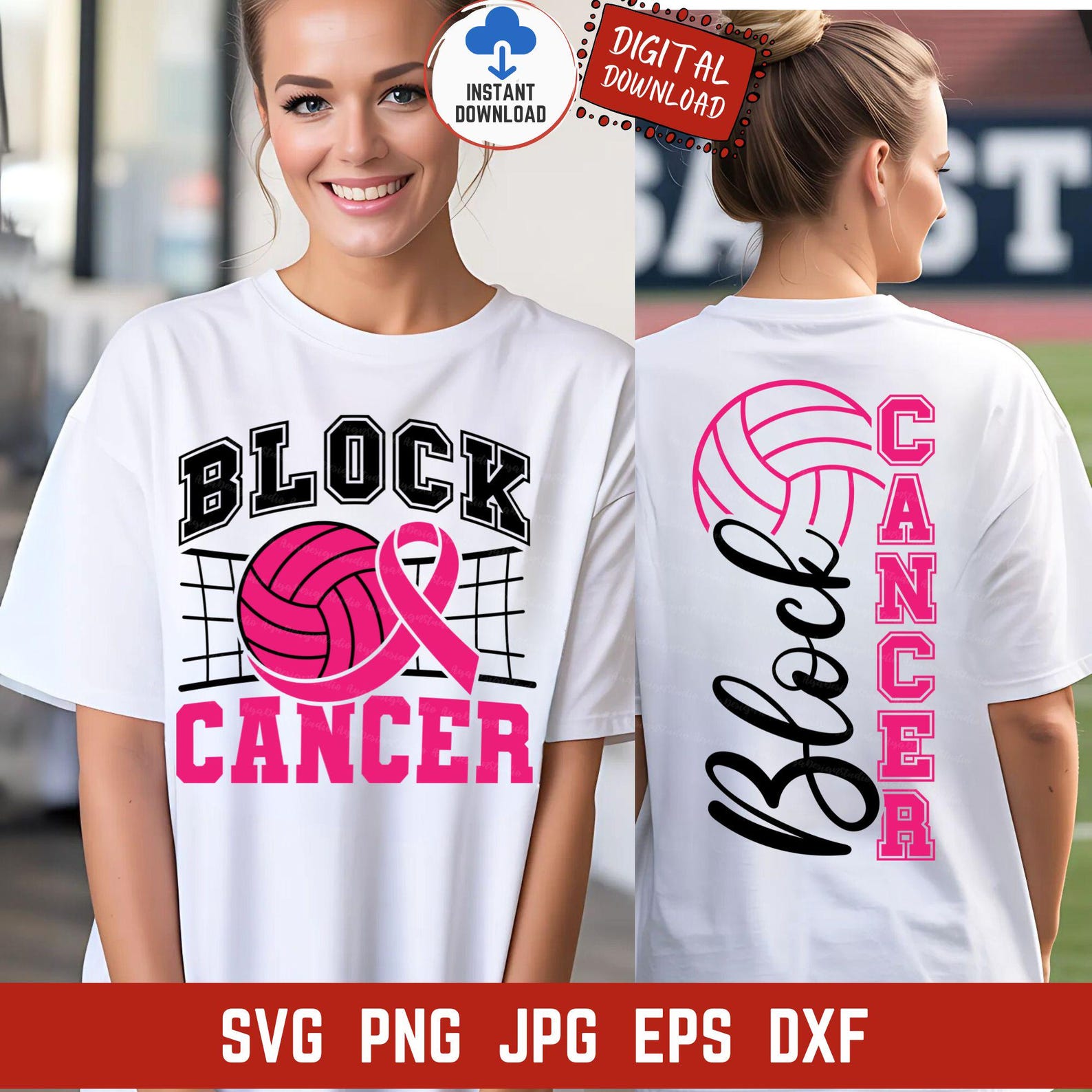 Block Cancer Volleyball SVG, Front Back Breast Cancer Awareness October ...