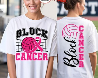 Block Cancer Volleyball SVG, Front Back Breast Cancer Awareness October Sports PNG (Digital Download)