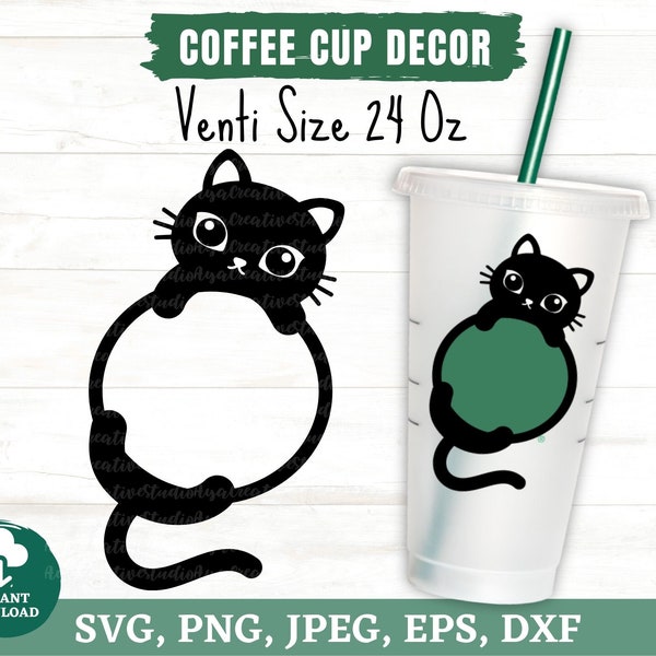 Cat Coffee Cold Cup Ring SVG, Cat Whiskers and Tail Frame SVG, CADEAU DE BRICOLAGE pour chat Maman, Cat 24oz Venti Cold Cup, Cat Face Coffee Cold Cup Svg