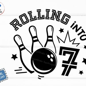 Rollin' Into 7 Svg, 7th Birthday Bowling Svg, Rolling Into Bowling Birthday Svg, Retro Bowling Birthday Svg, 7 Years Old Birthday Svg