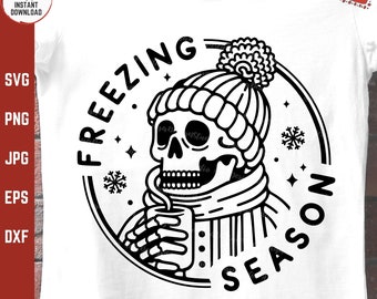 Freezing Season Svg, Skeleton Christmas Svg, Funny Skeleton Winter, Momlife Christmas Svg, Skull with Wool Hat Svg