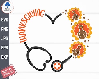 Thanksgiving Turkey Stethoscope Svg, Thanksgiving Heart Stethoscope Svg, Nurse Thanksgiving Svg, Turkey Stethoscope Svg