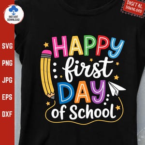 Happy First Day Of School Svg, Teacher Kids Back to School, 1st Day Of School Colorful Pencil Boy Girl Svg