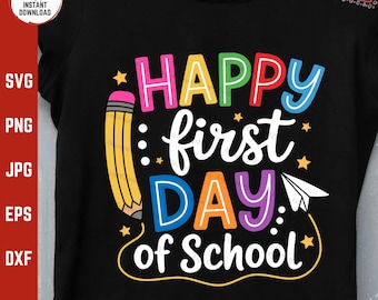Happy First Day Of School Svg, Teacher Kids Back to School, 1st Day Of School Colorful Pencil Boy Girl Svg