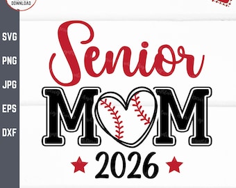 Starsza mama 2026 Baseball Heart SVG, Klasa 2026 Sports Mama Cheer Dumna Rodzina Rodzic PNG