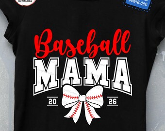 Baseball Mama Coquette Bow 2026 Svg, Cheer Sports Mom with Bow University Style Png