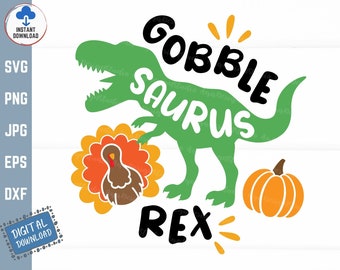 Gobble Saurus Rex Svg, Thanksgiving Dinosaur Svg, Funny T-rex with Turkey Pumpkin Svg, Dinosaur Turkey Thanksgiving Svg