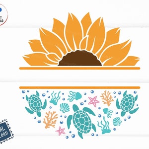 Sunflower Sea Turtle Svg, Ocean Svg, Turtle Name Frame Svg, Sea Turtle Sunflower Svg, Half Sunflower Svg, Turtle Lover Gift Svg