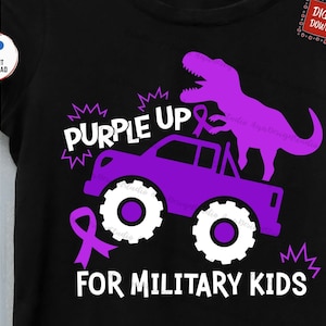 Purple Up For Military Kids Truck Dinosaur Svg, Proud Military Family Svg, Military Child Monster Truck Svg, Month of the Military Child Svg