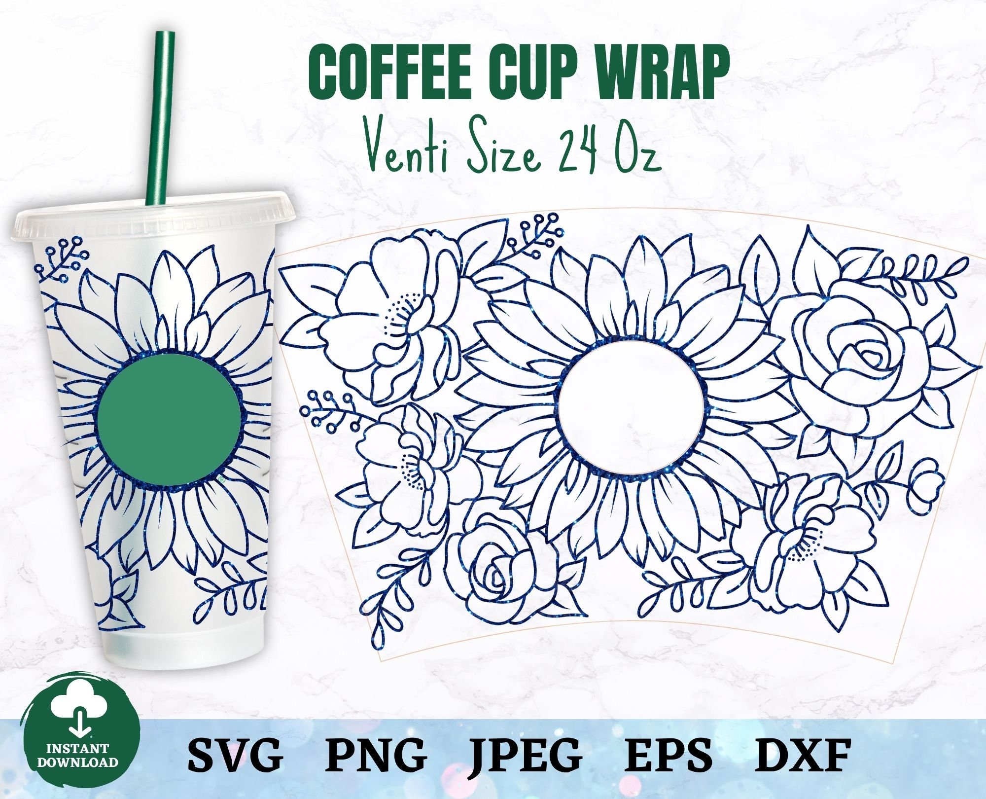 Floral Sunflower Coffee Cold Cup Wrap Svg Floral Coffee Cup Etsy México